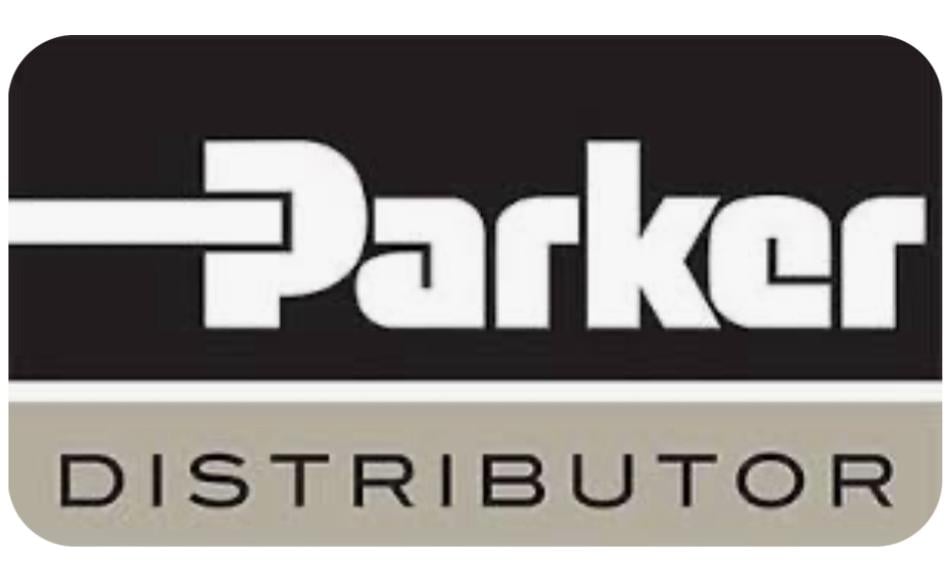 Official Parker Distributor logo with bold white Parker text on a black background and the word "Distributor" below on a grey bar.
