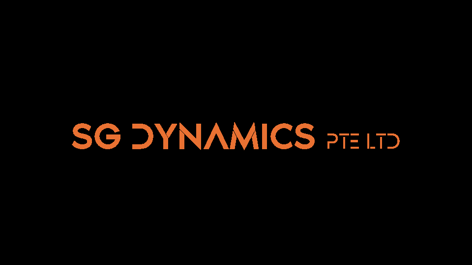 SG Dynamics Pte Ltd logo in orange modern font, Singapore engineering and automation company.